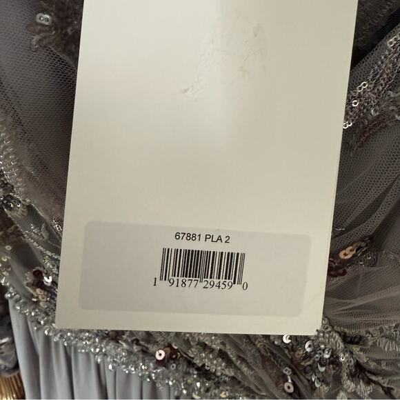 Mac Duggal Beaded Floral Chiffon Skirt Gown Platinum Women’s Sz 2 - Picture 5 of 7